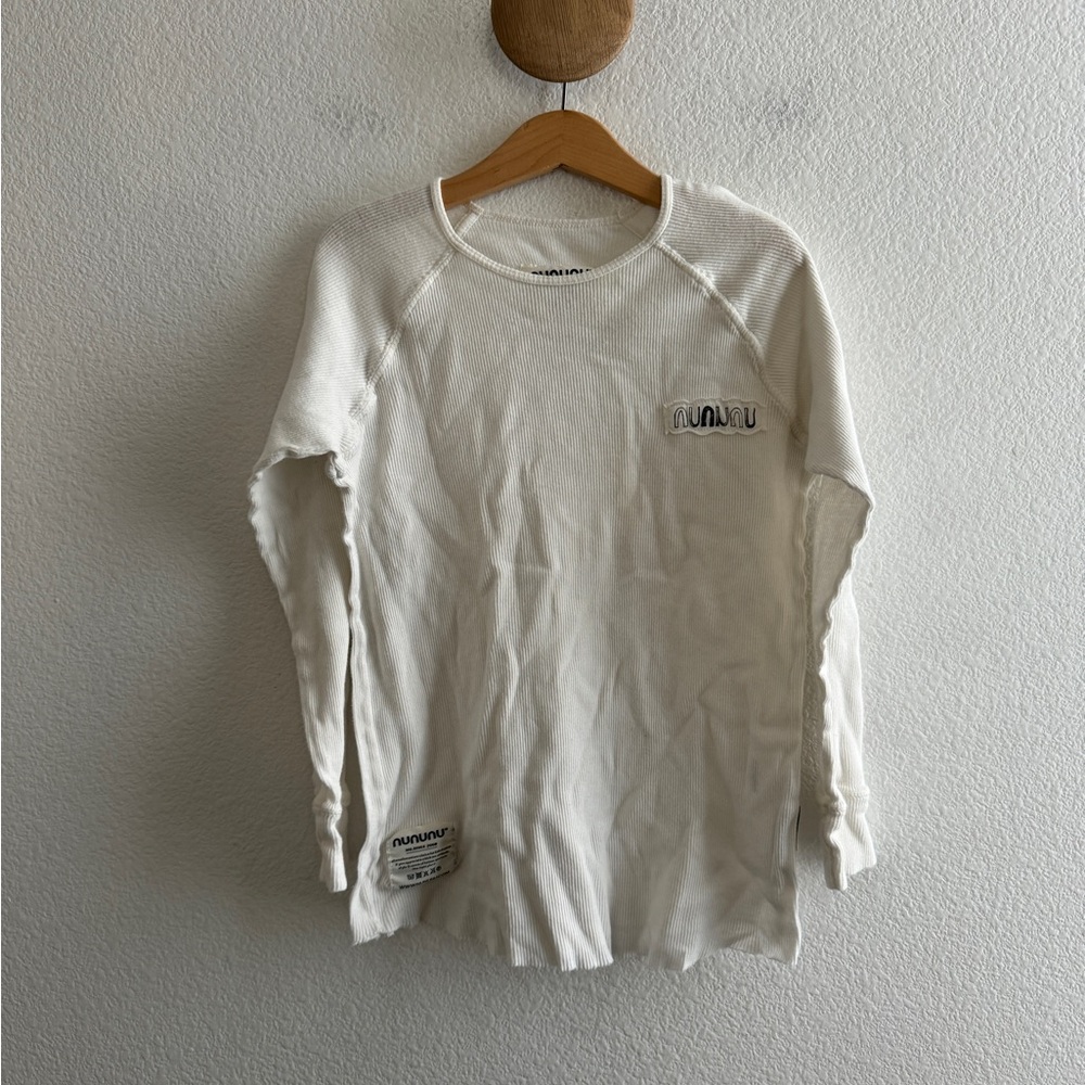 nununu Kids Girls White Ribbed Long Sleeve Shirt
